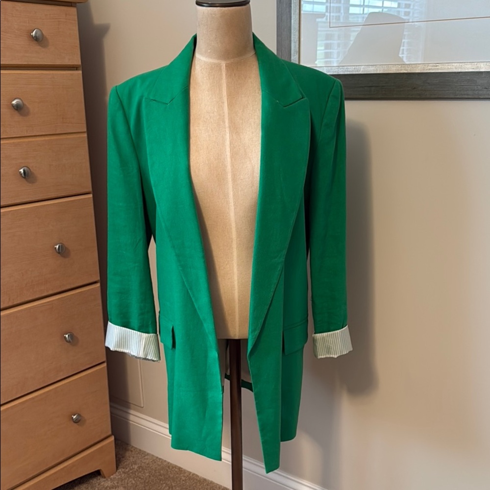 Zara Green Blazer with 3/4 Sleeves, Size L